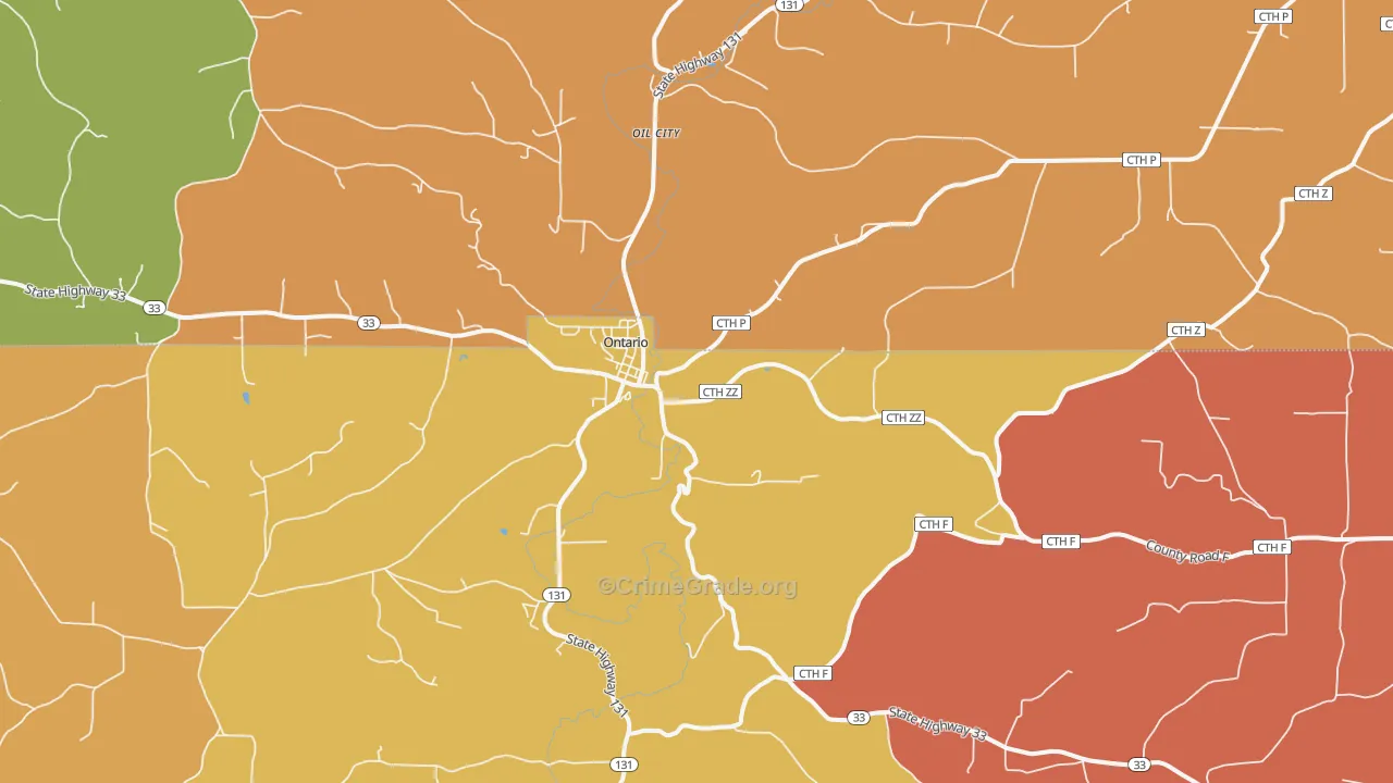 Ontario, WI Map of Robbery Rates