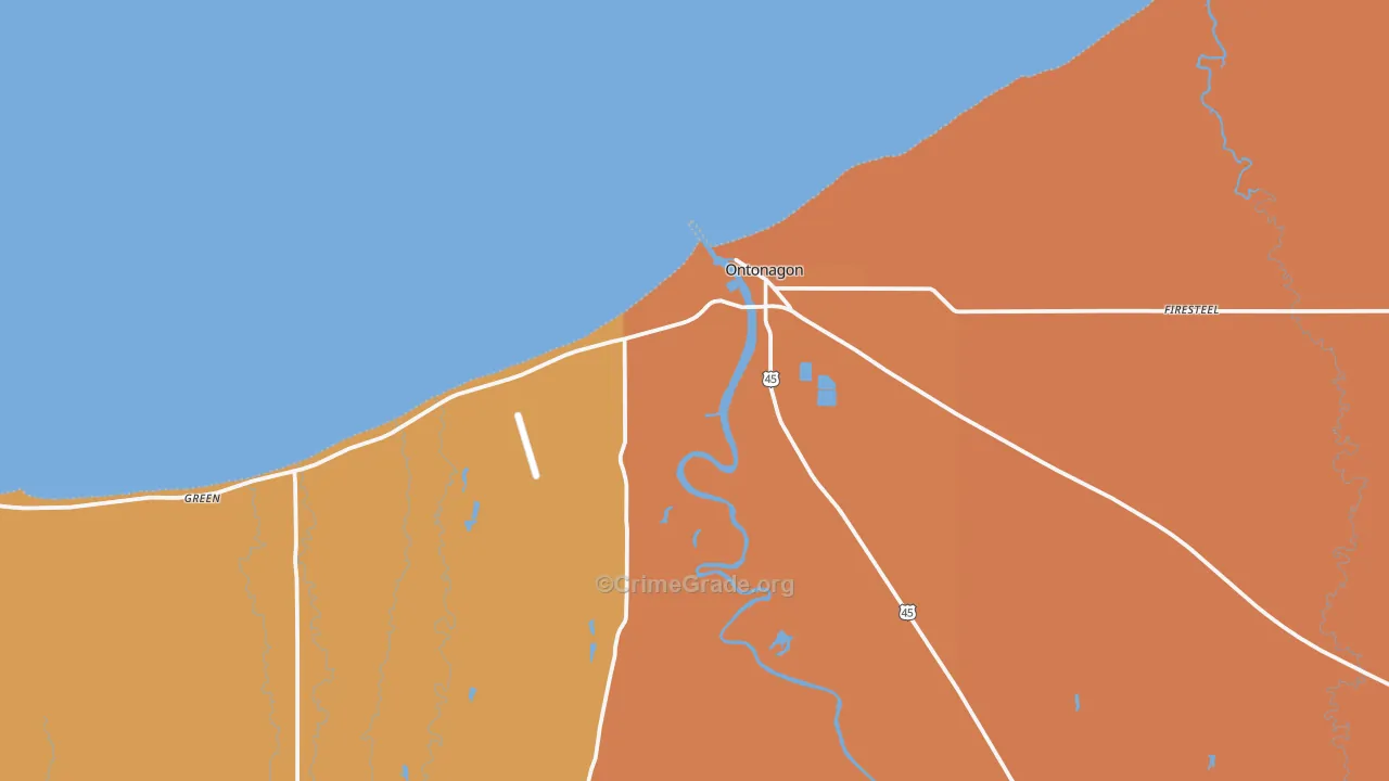 Ontonagon, MI Map of Robbery Rates