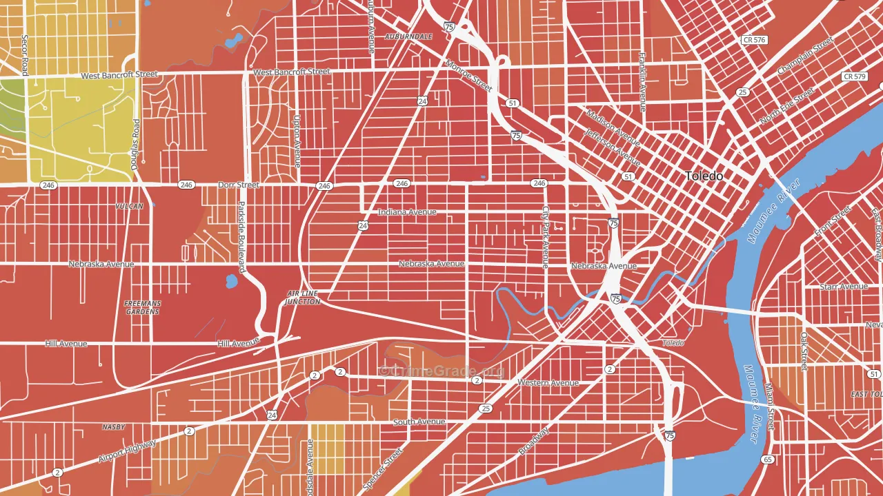 Onyx, Toledo, OH Map of Robbery Rates