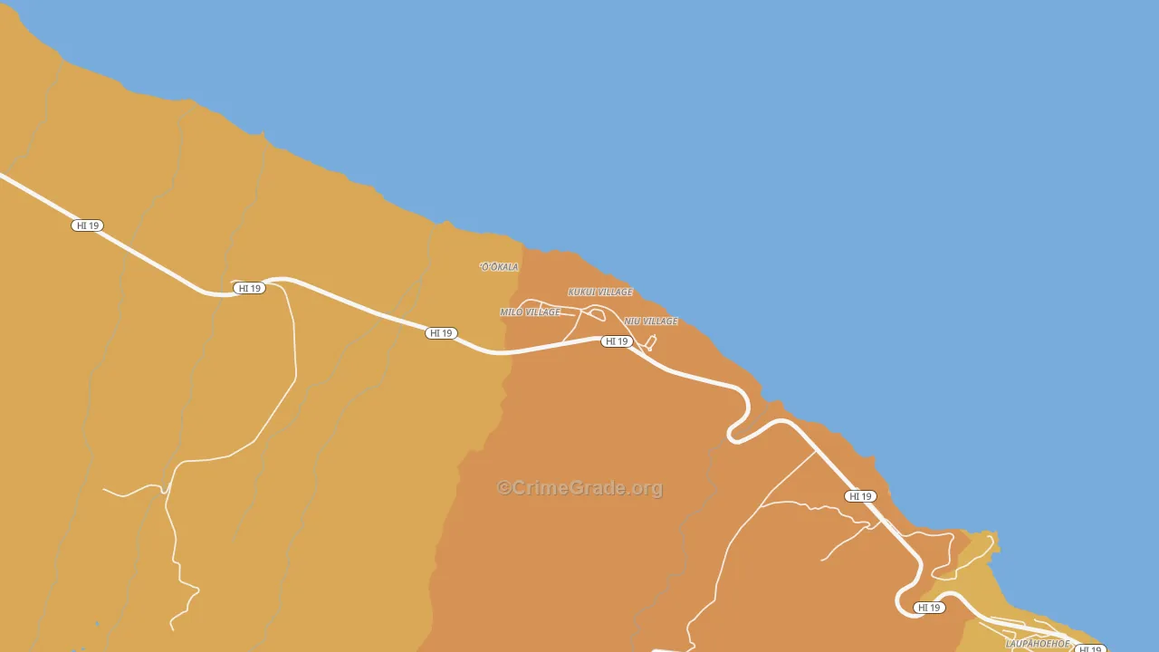 Ookala, HI Map of Robbery Rates