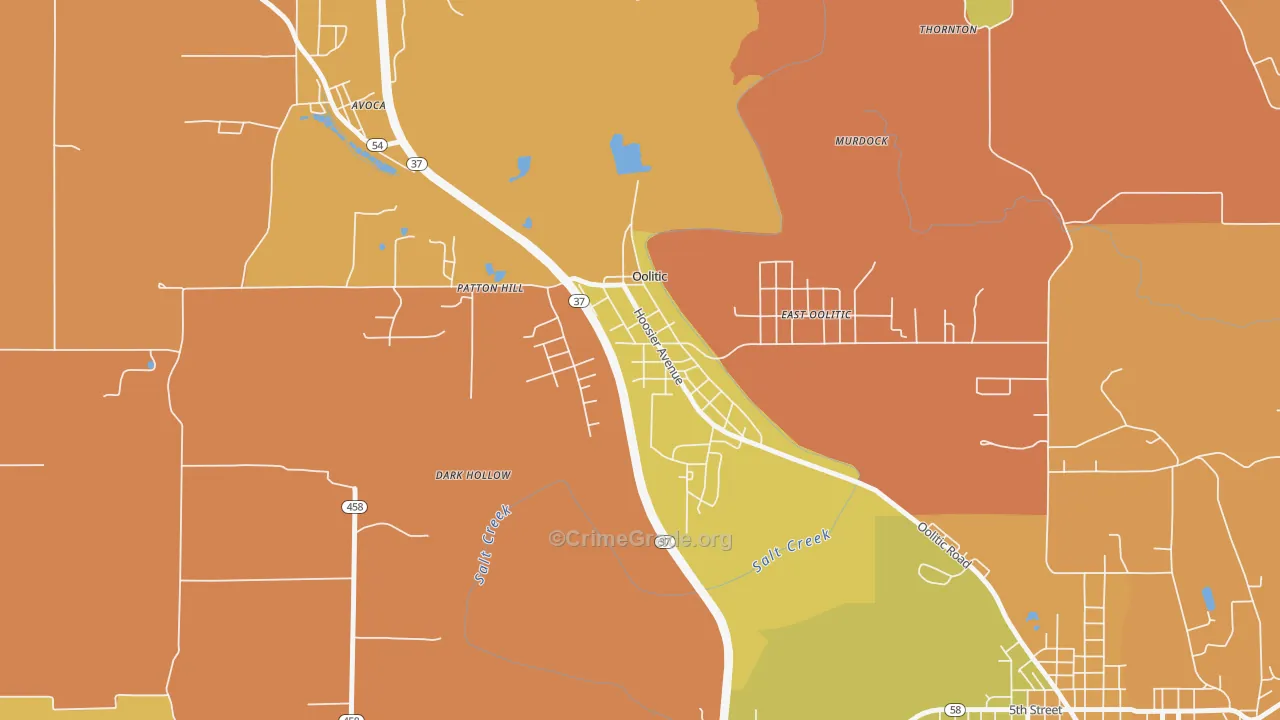 Oolitic, IN Map of Robbery Rates