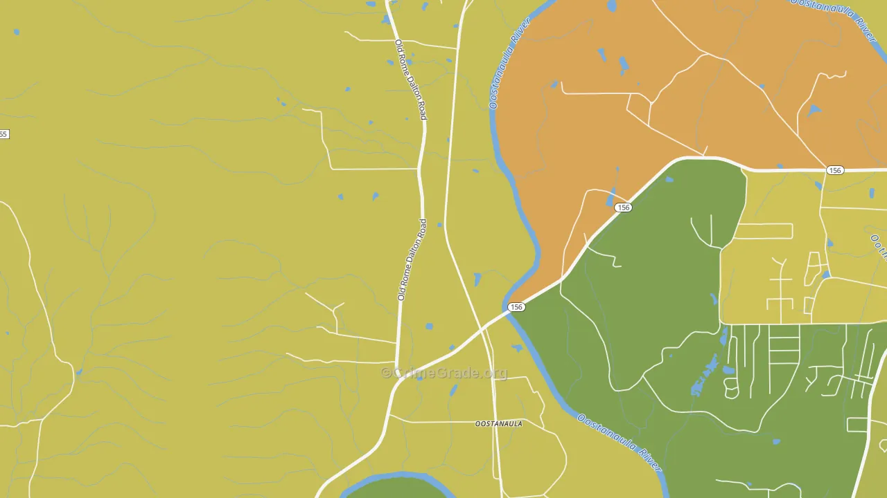 Oostanaula, GA Map of Robbery Rates