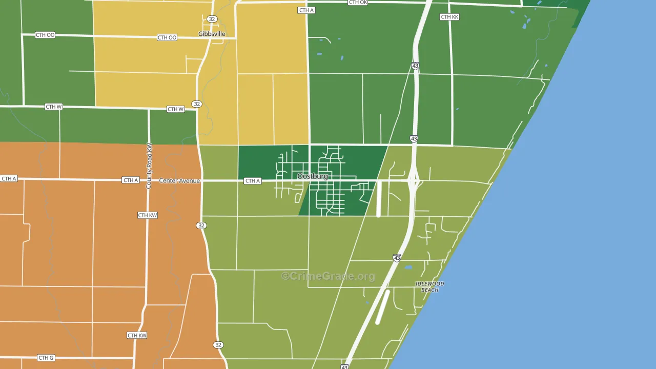 Oostburg, WI Map of Robbery Rates