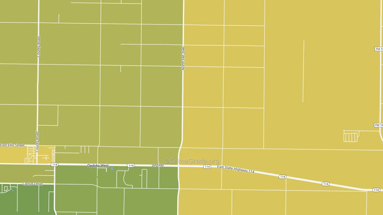 Opdyke, TX Map of Robbery Rates