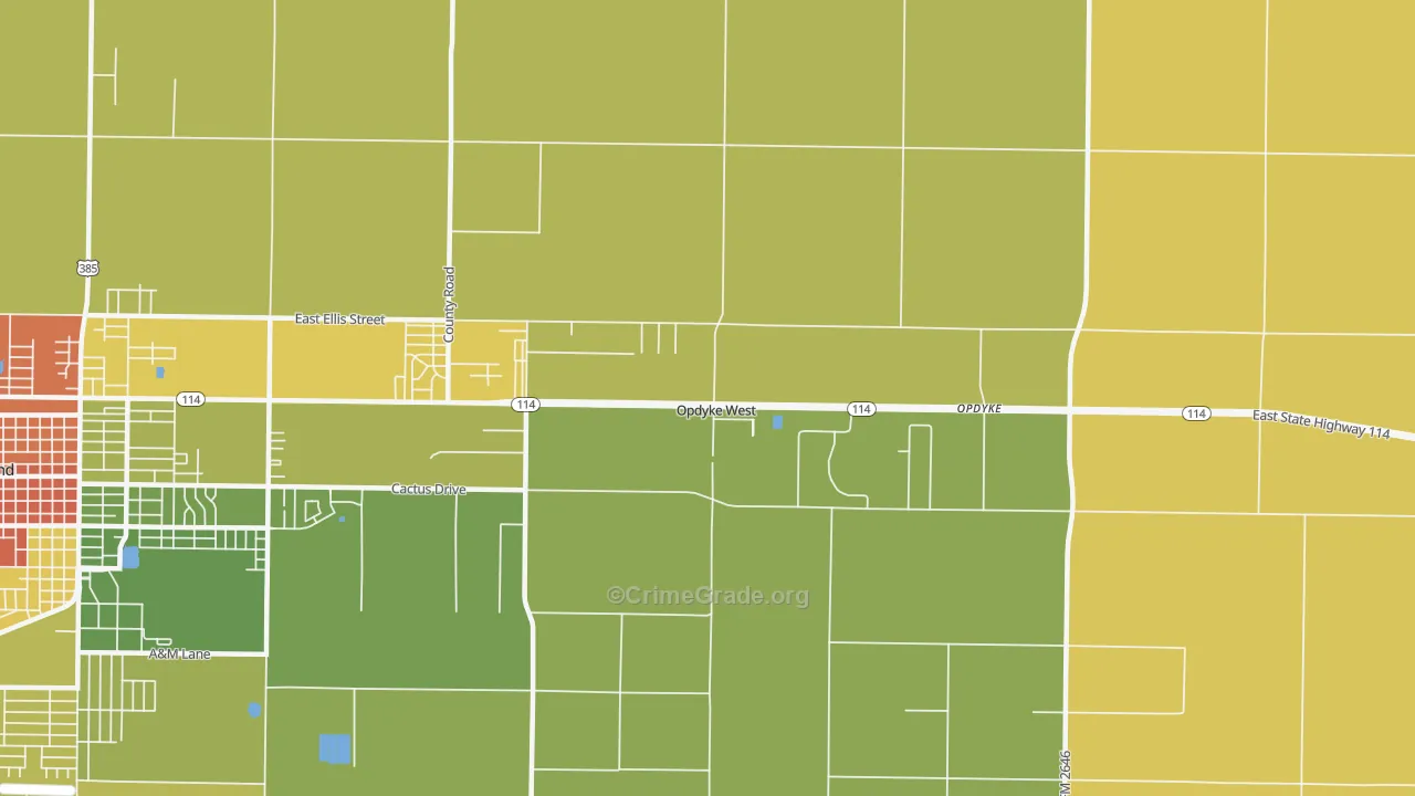 Opdyke West, TX Map of Robbery Rates