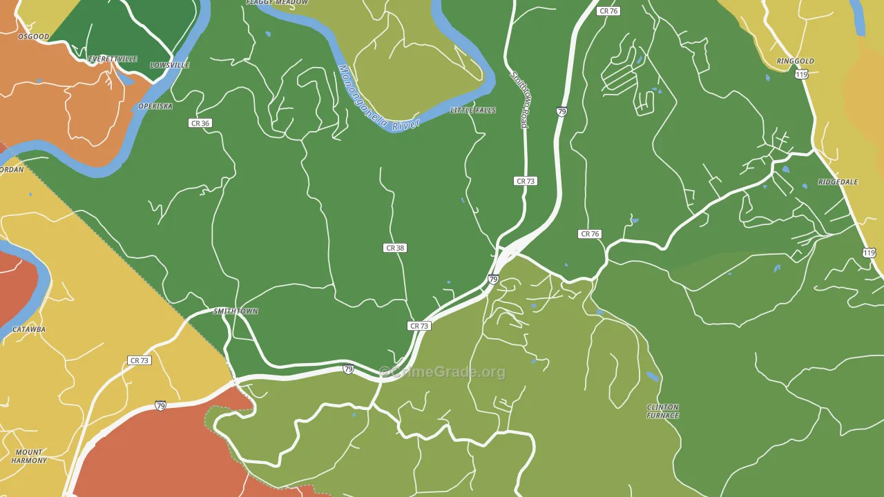 Opekiska, WV Map of Robbery Rates