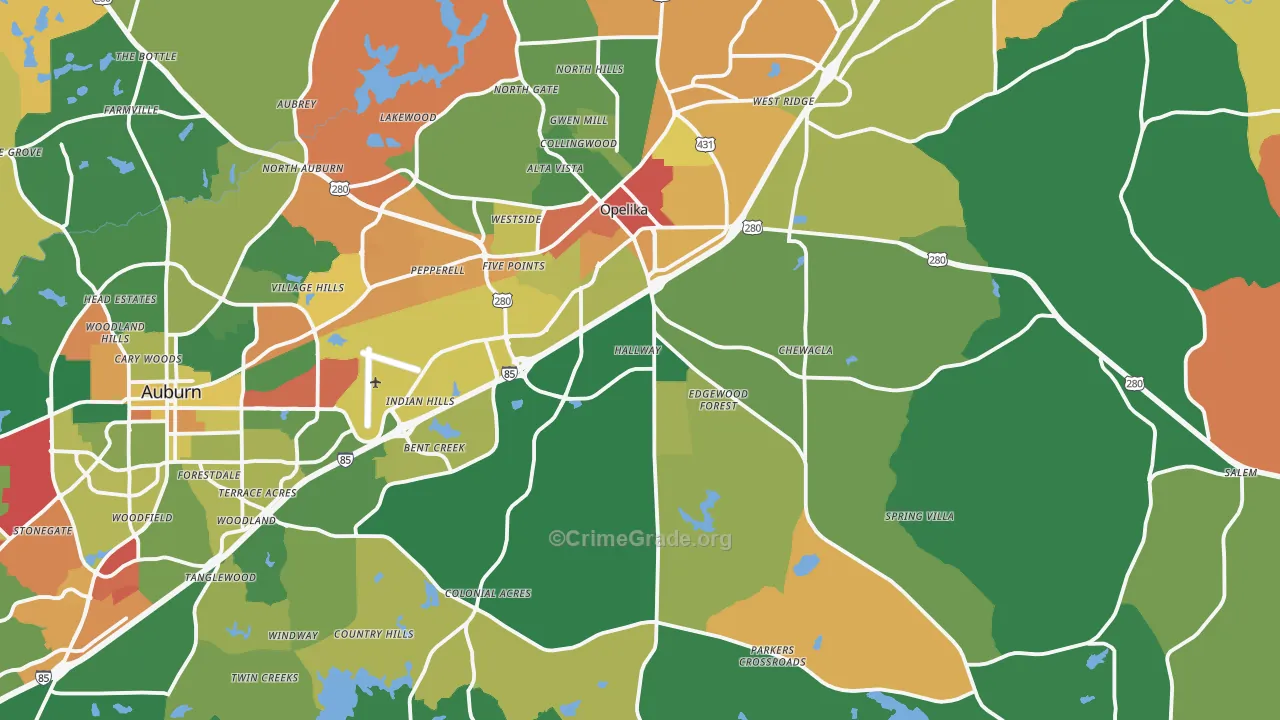 Opelika, AL Map of Robbery Rates