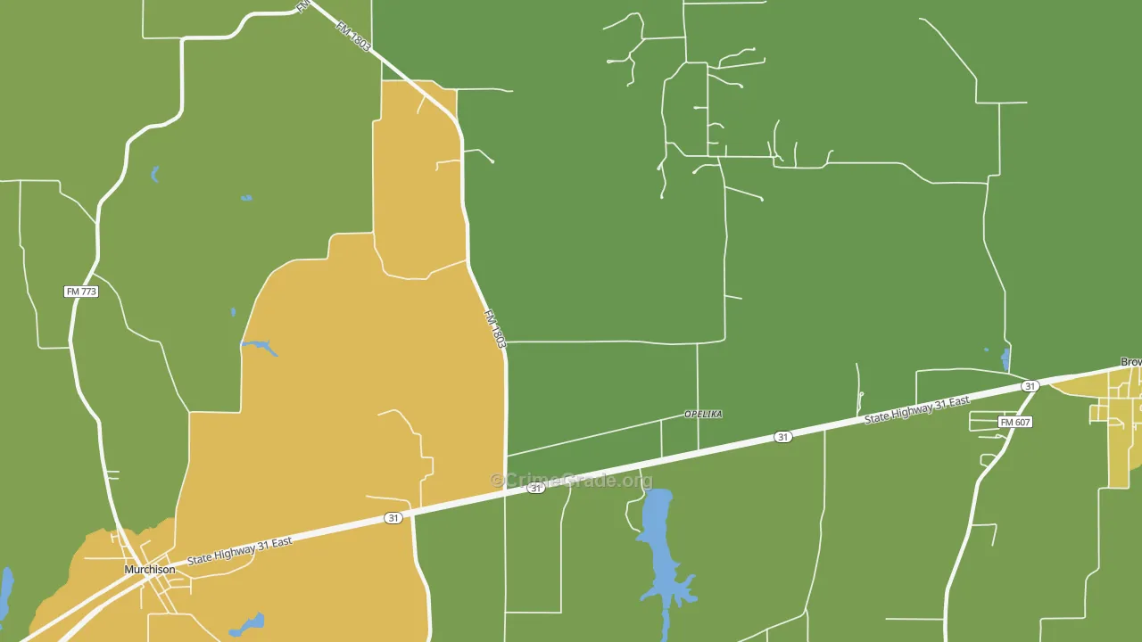 Opelika, TX Map of Robbery Rates