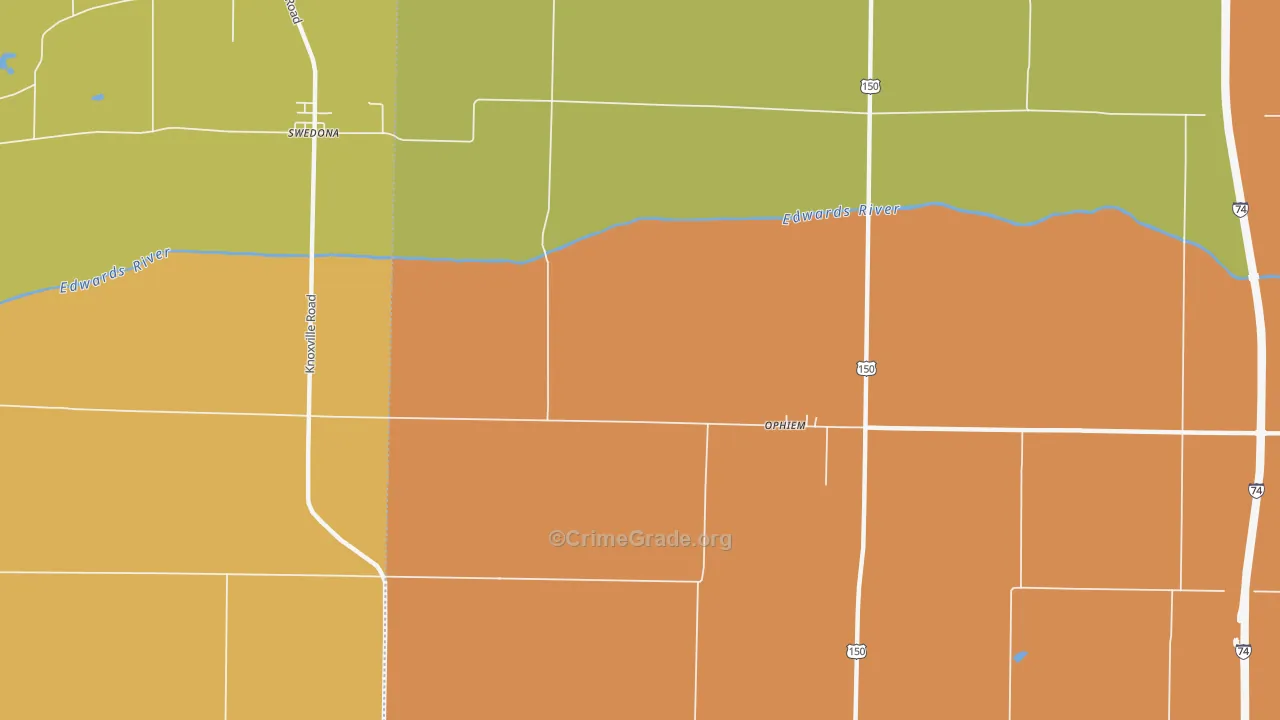 Opheim, IL Map of Robbery Rates