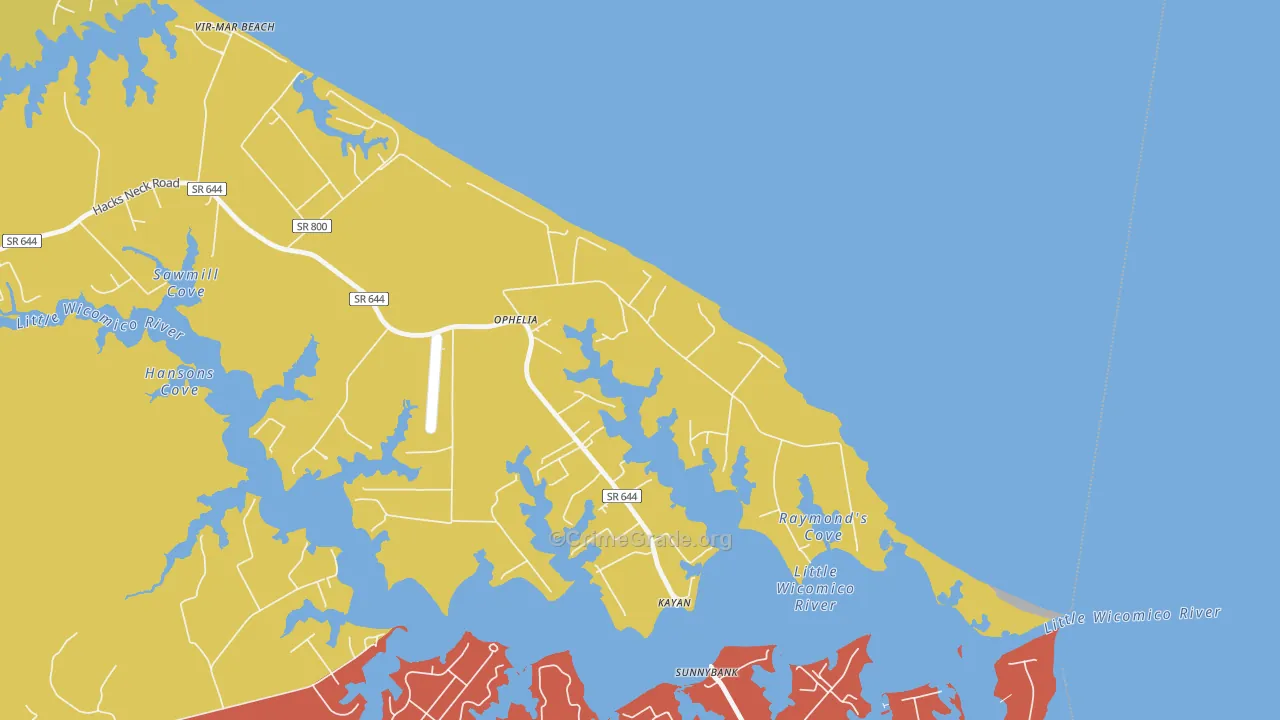 Ophelia, VA Map of Robbery Rates