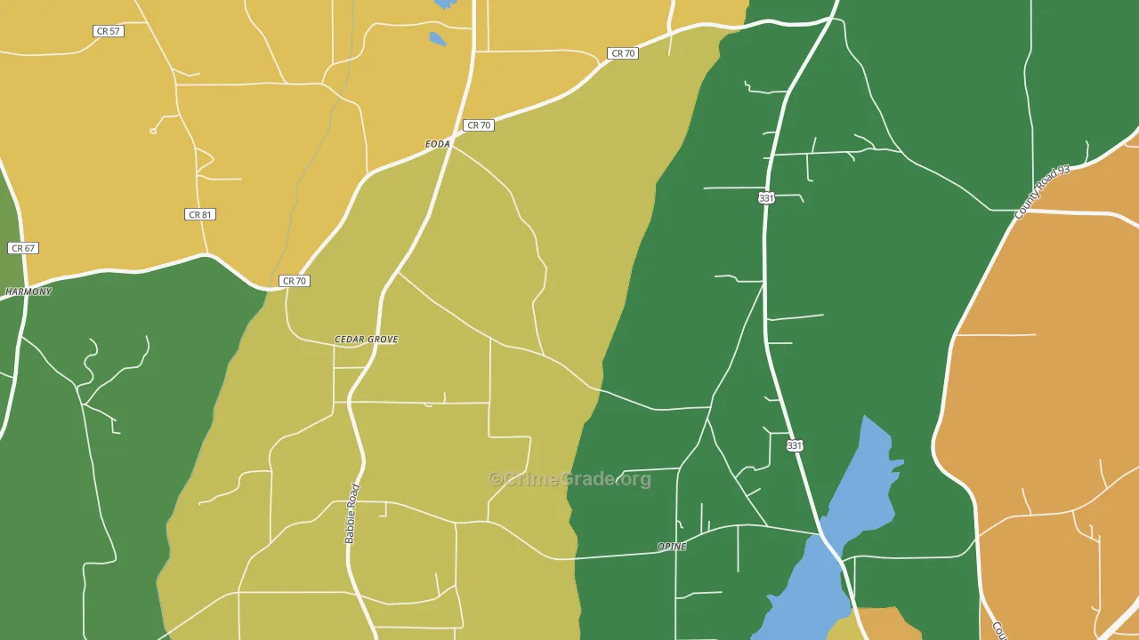 Opine, AL Map of Robbery Rates