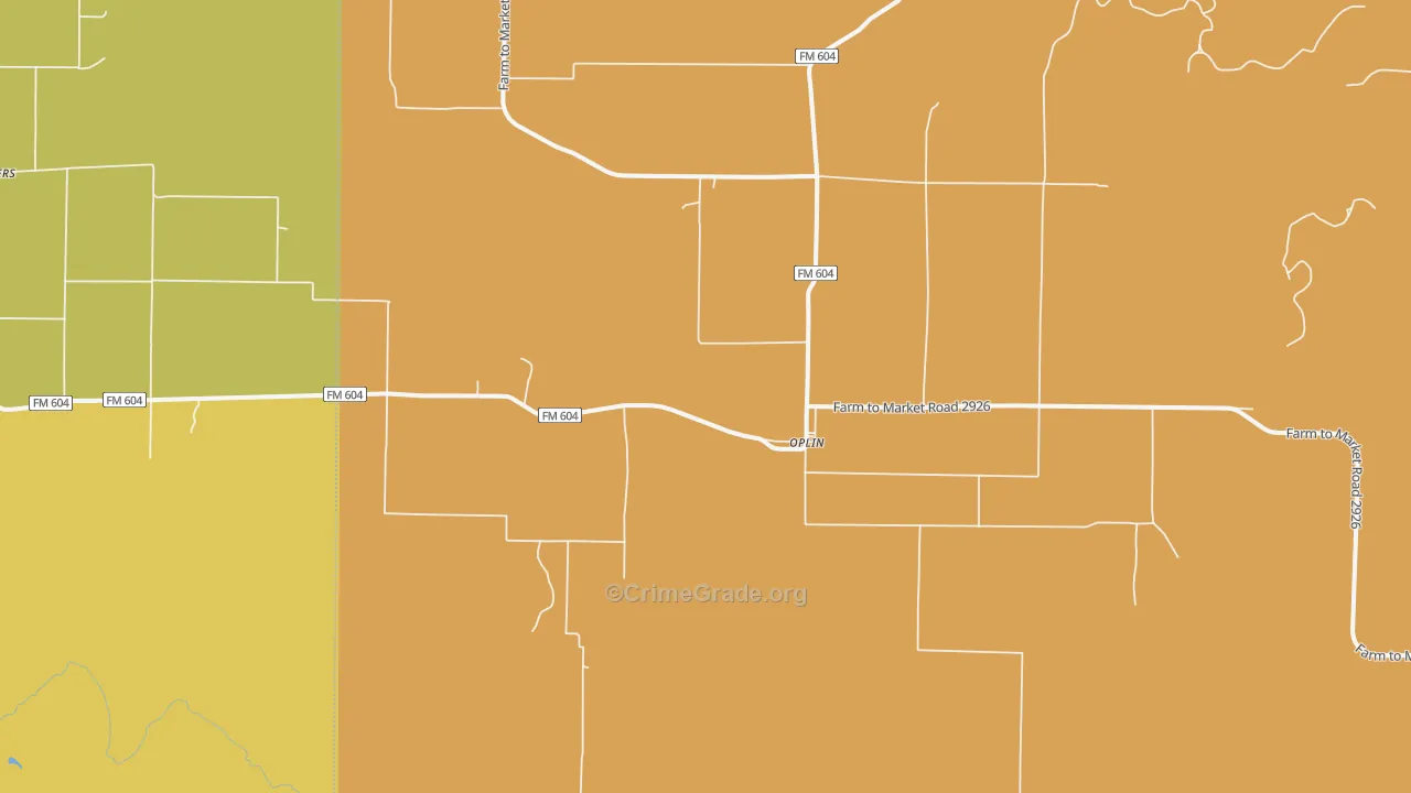 Oplin, TX Map of Robbery Rates