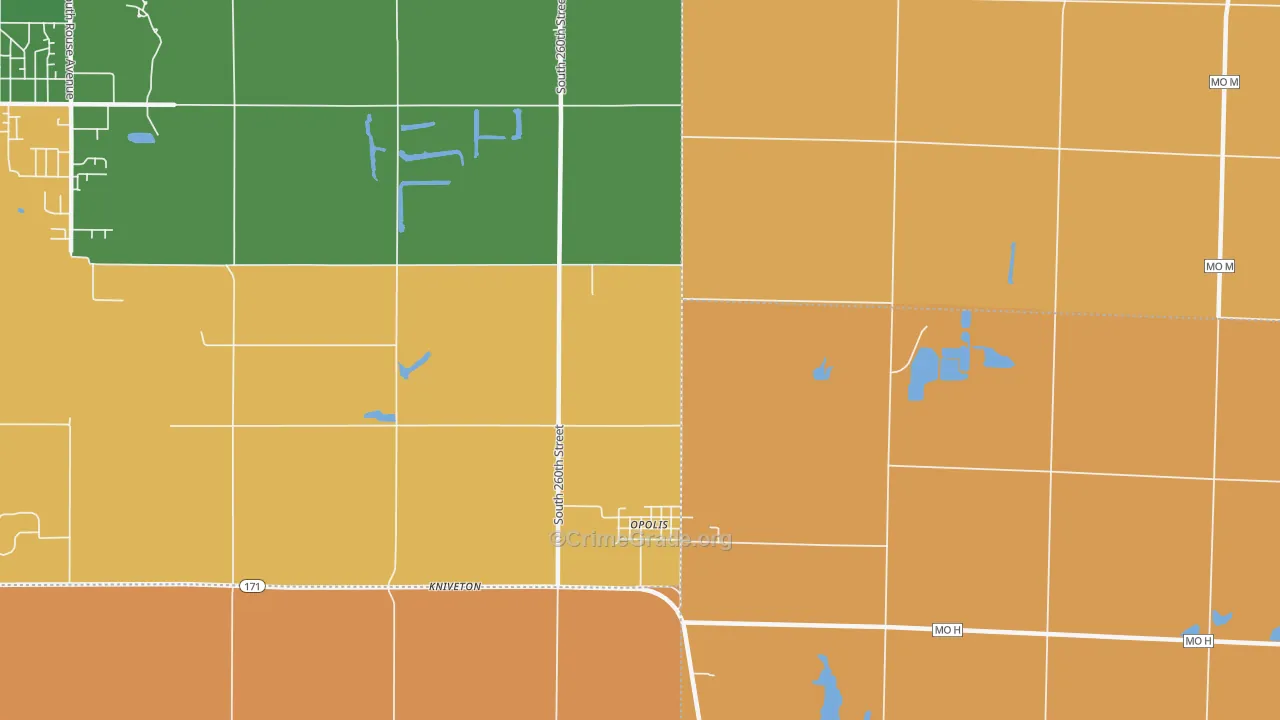 Opolis, KS Map of Robbery Rates