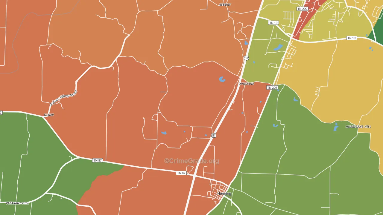 Opossum, TN Map of Robbery Rates