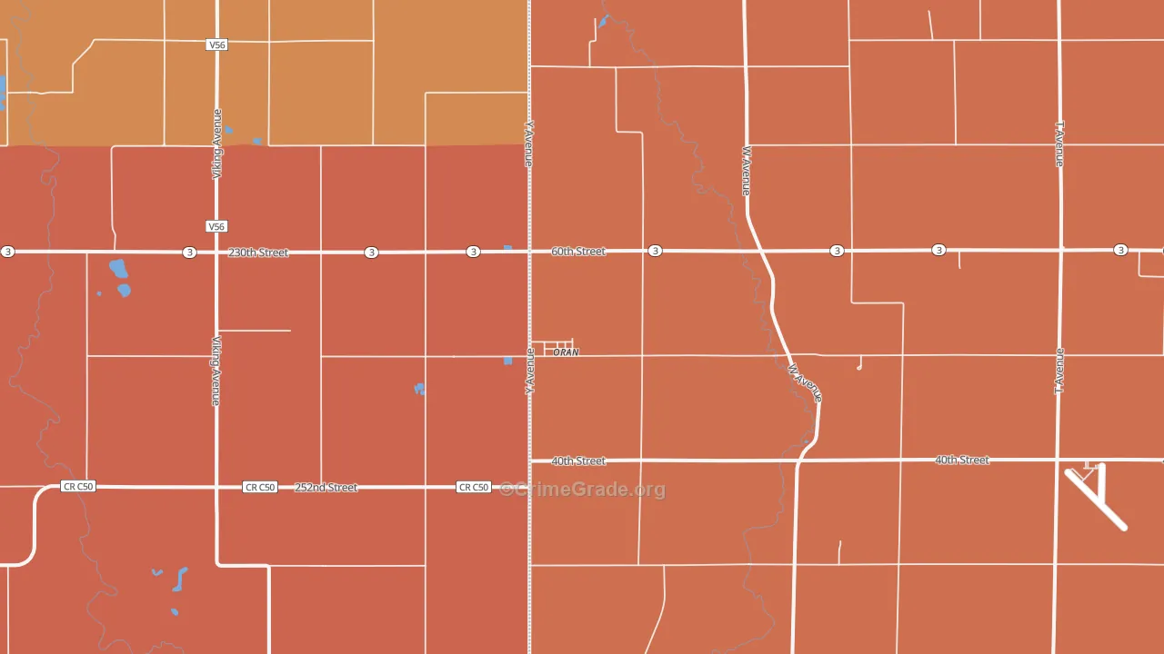 Oran, IA Map of Robbery Rates