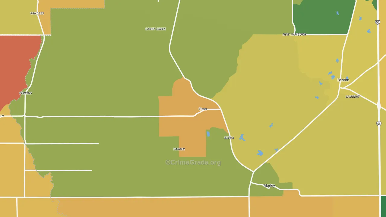 Oran, MO Map of Robbery Rates