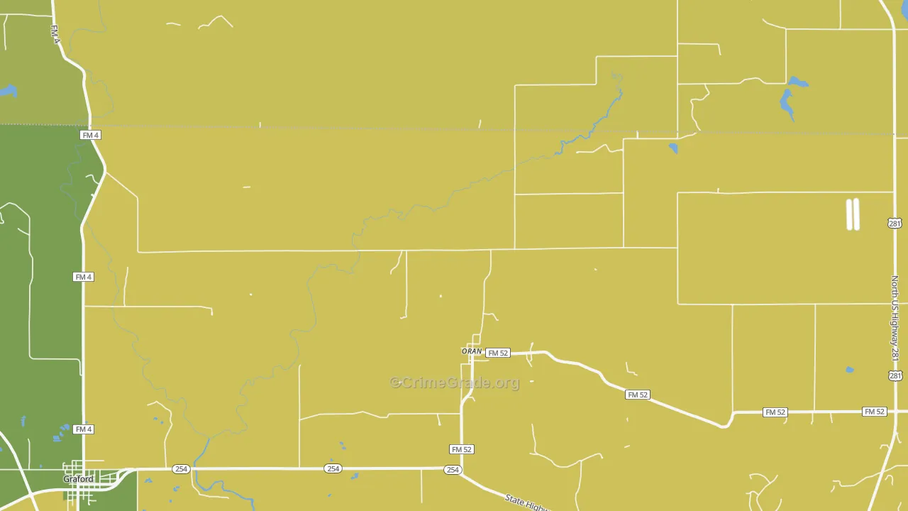 Oran, TX Map of Robbery Rates