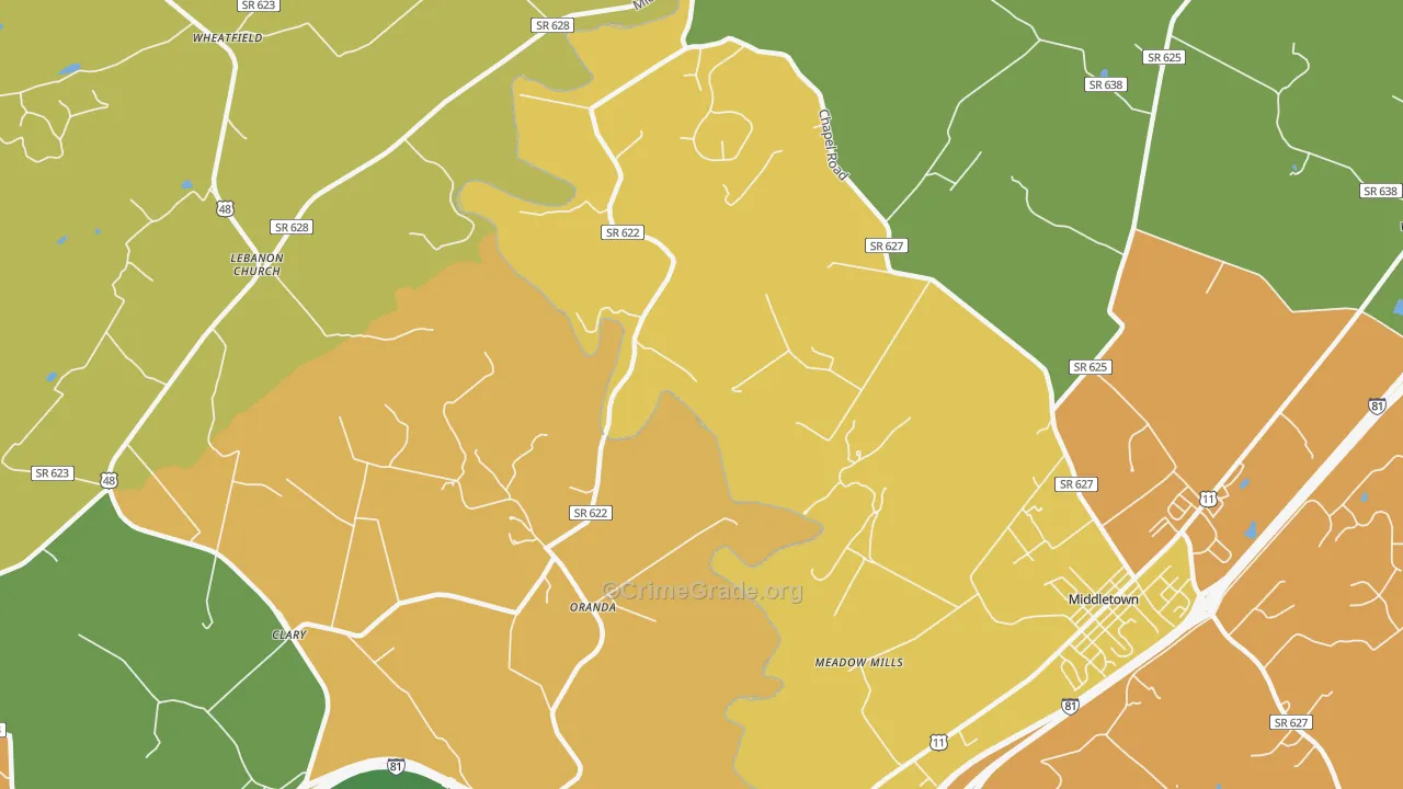 Oranda, VA Map of Robbery Rates