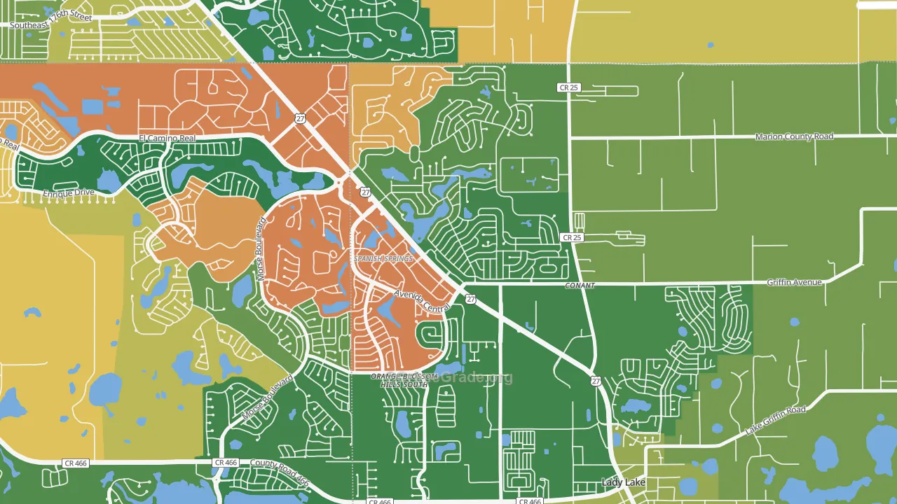 Orange Blossom Gardens, Lady Lake, FL Map of Robbery Rates