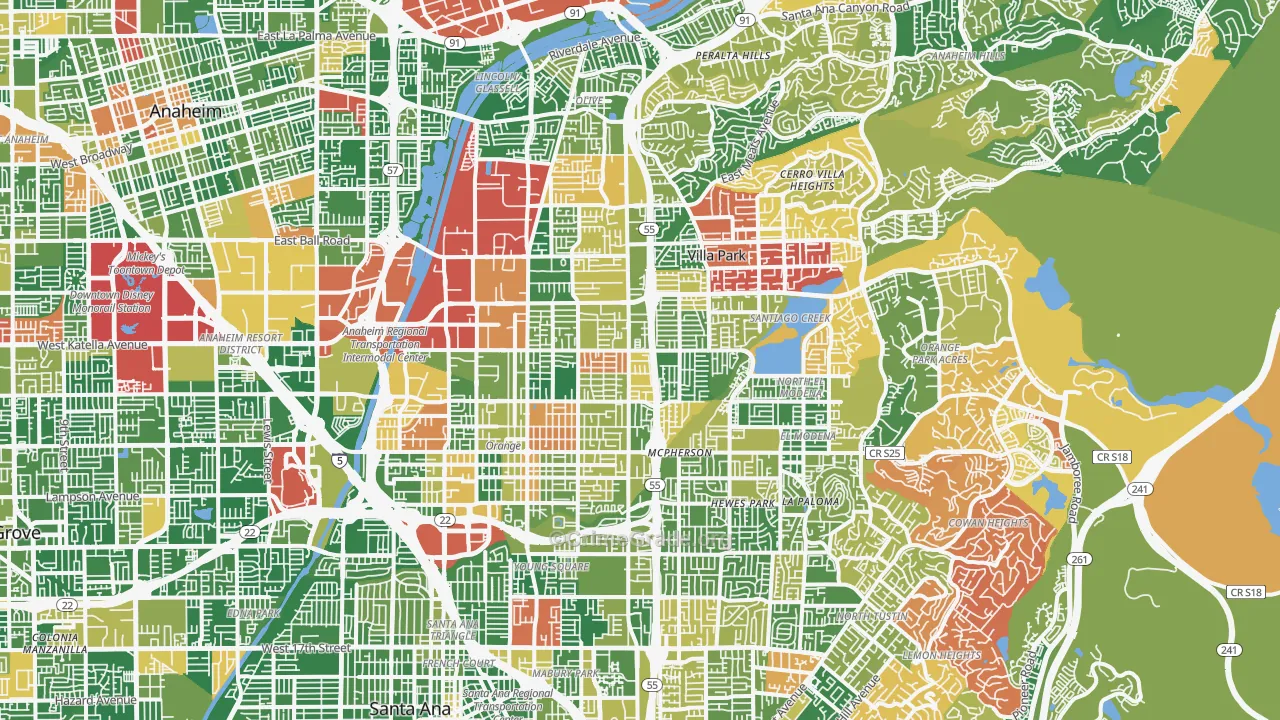 Orange, CA Map of Robbery Rates