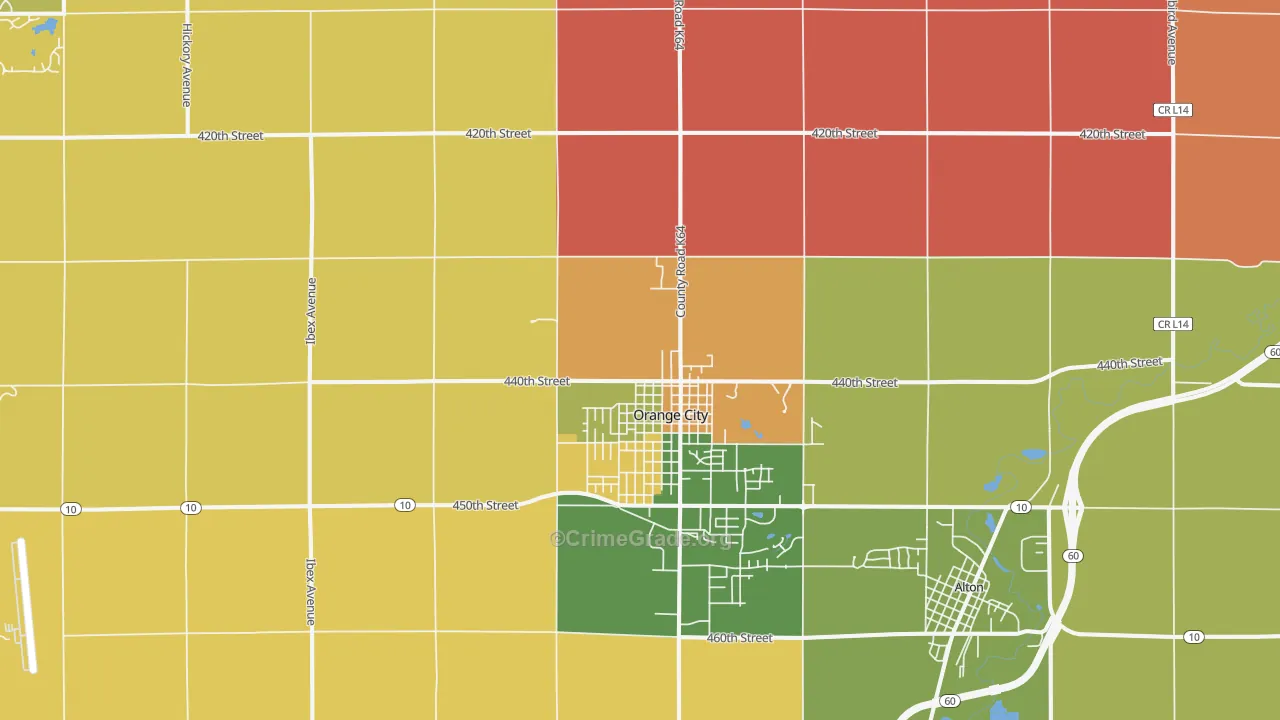 Orange City, IA Map of Robbery Rates