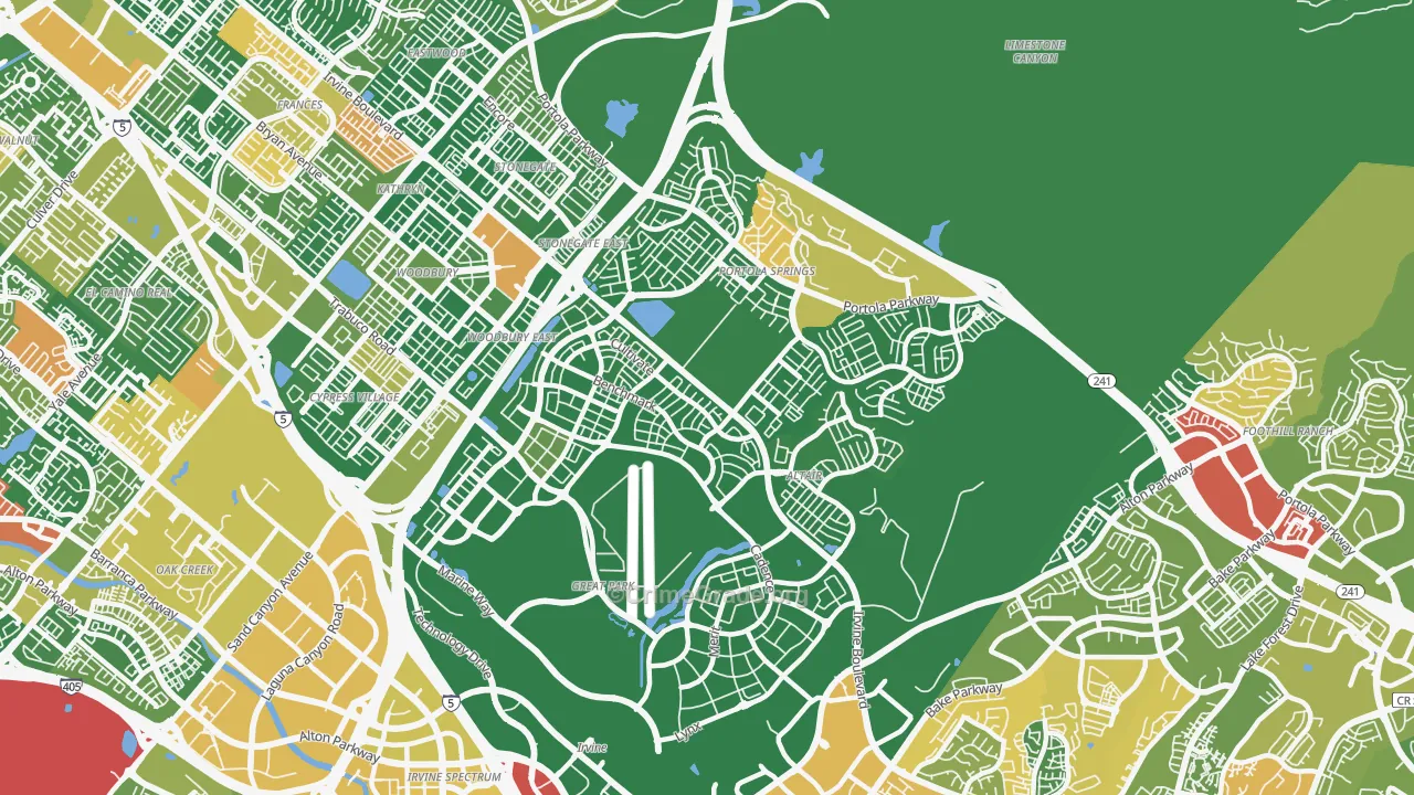 Orange County Great Park, Irvine, CA Map of Robbery Rates