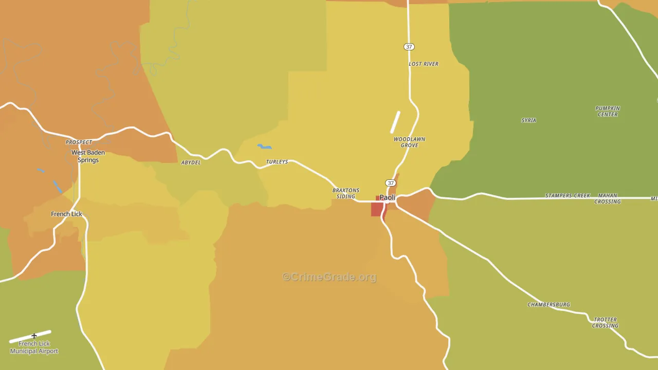 Orange County, IN Map of Robbery Rates
