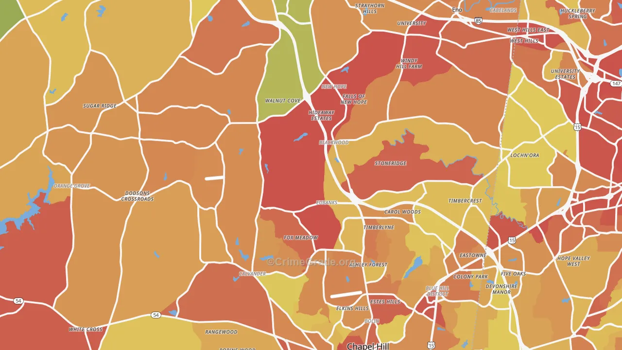 Orange County, NC Map of Robbery Rates