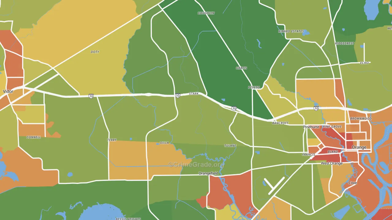 Orange County, TX Map of Robbery Rates