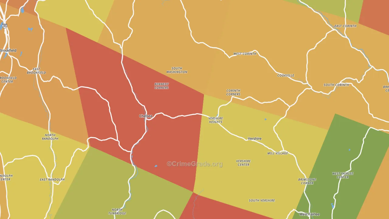 Orange County, VT Map of Robbery Rates
