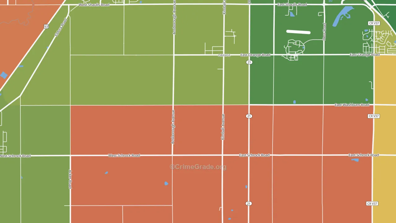 Orange, IA Map of Robbery Rates