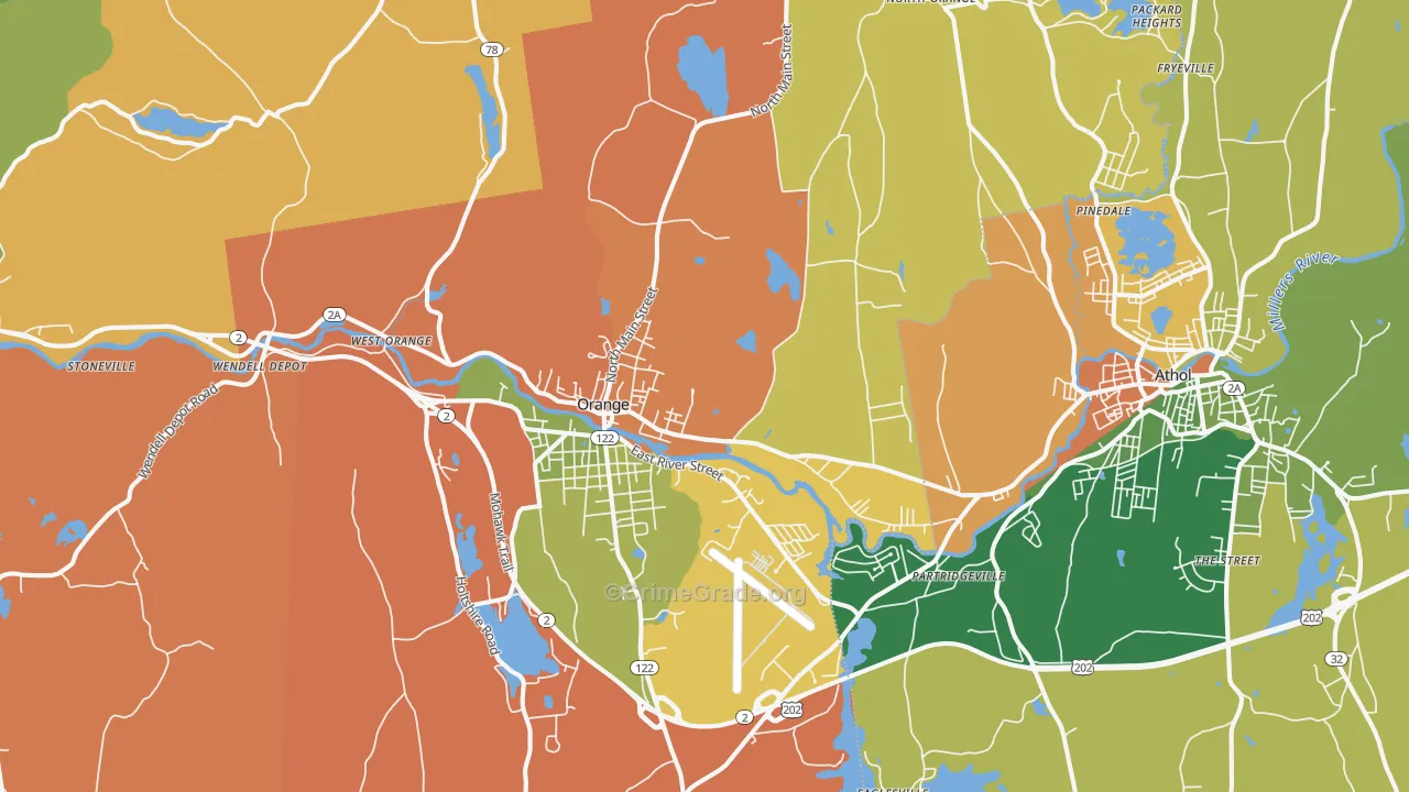 Orange, MA Map of Robbery Rates