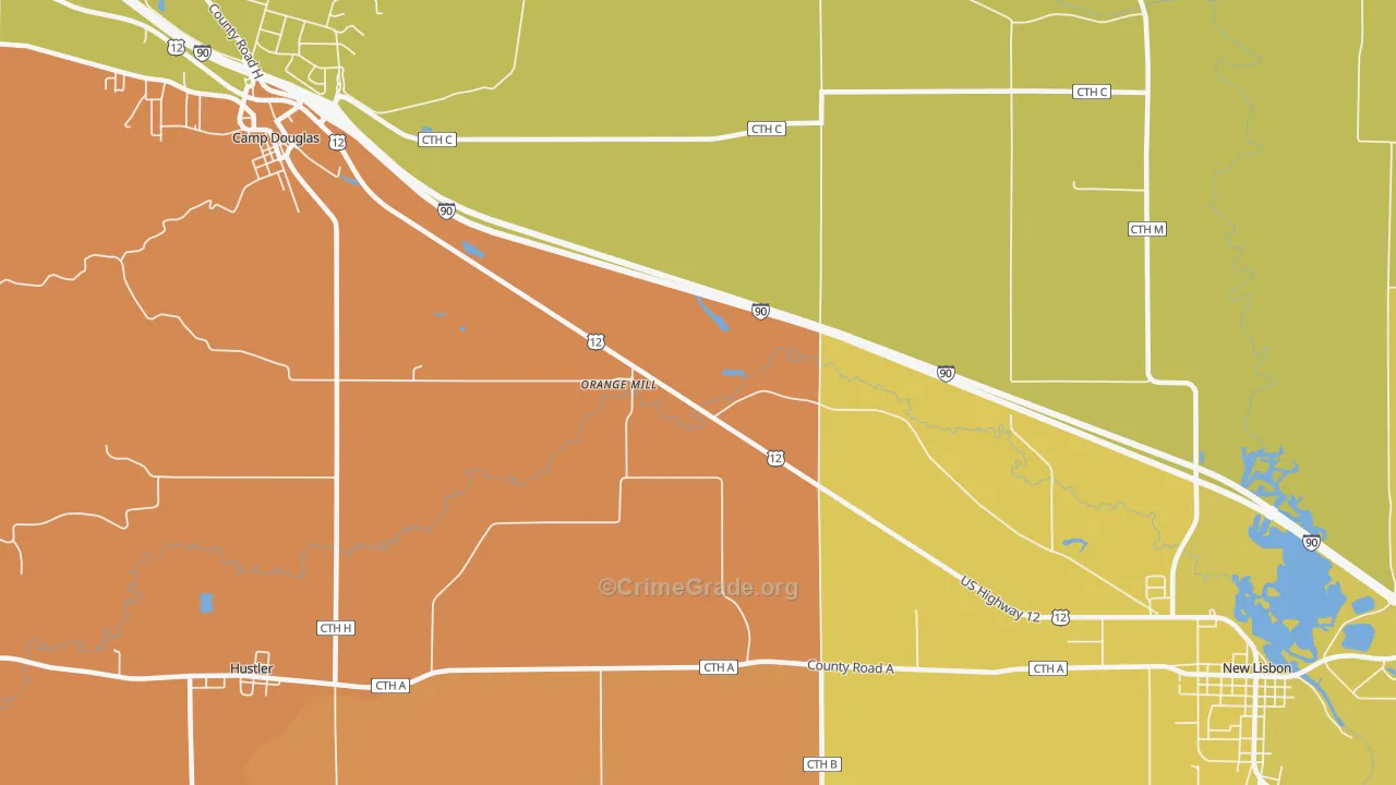 Orange Mill, WI Map of Robbery Rates