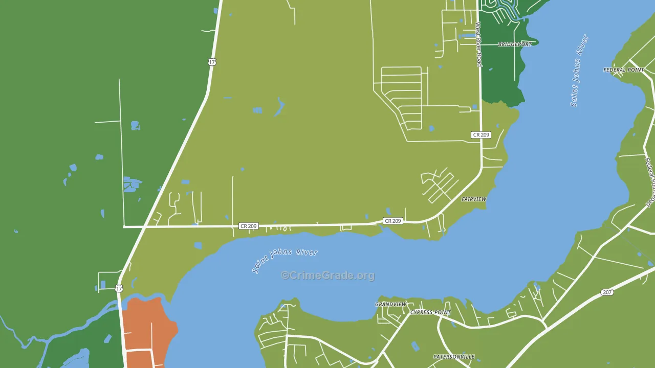 Orange Mills, FL Map of Robbery Rates