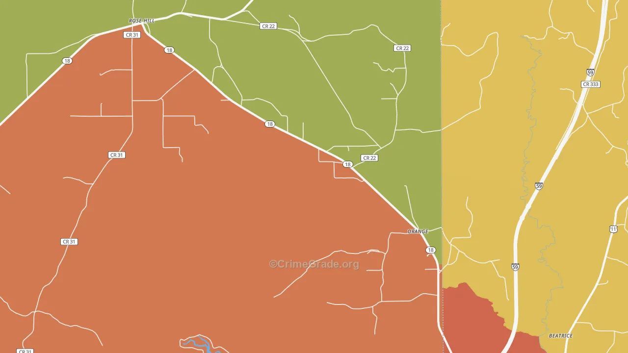 Orange, MS Map of Robbery Rates