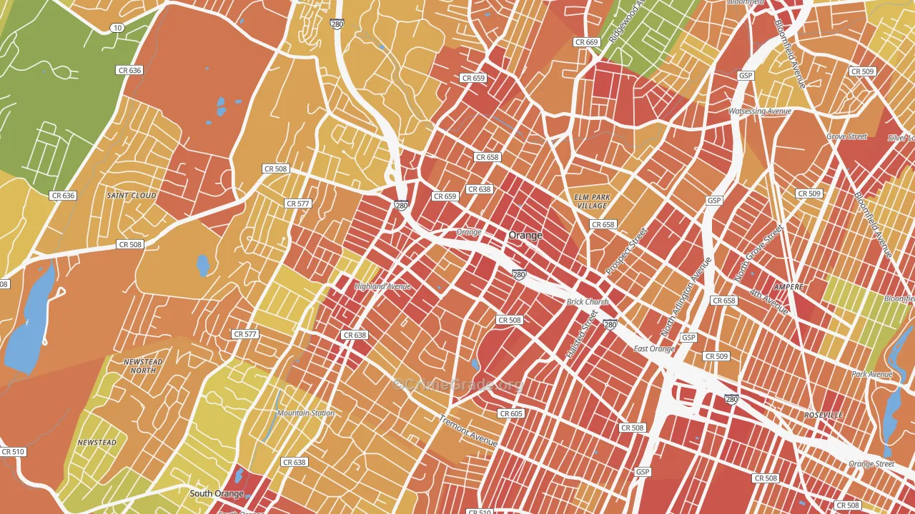 Orange, NJ Map of Robbery Rates