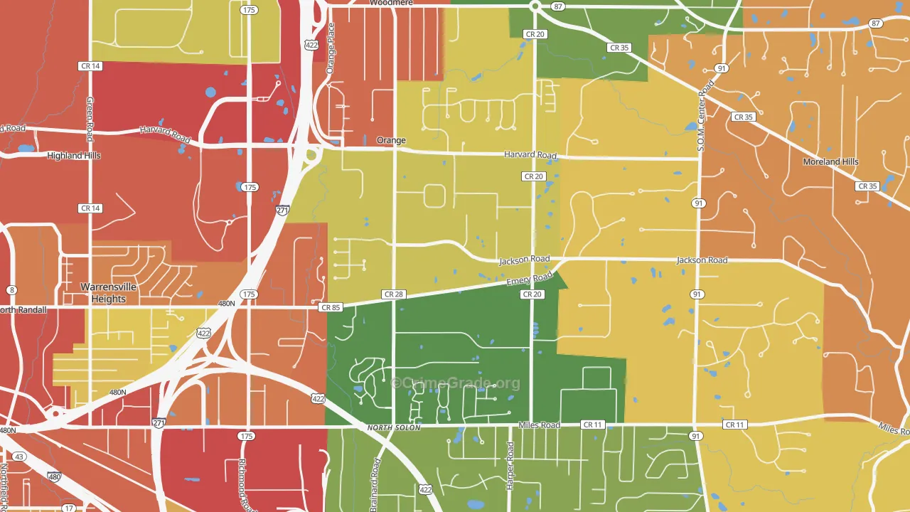 Orange, OH Map of Robbery Rates