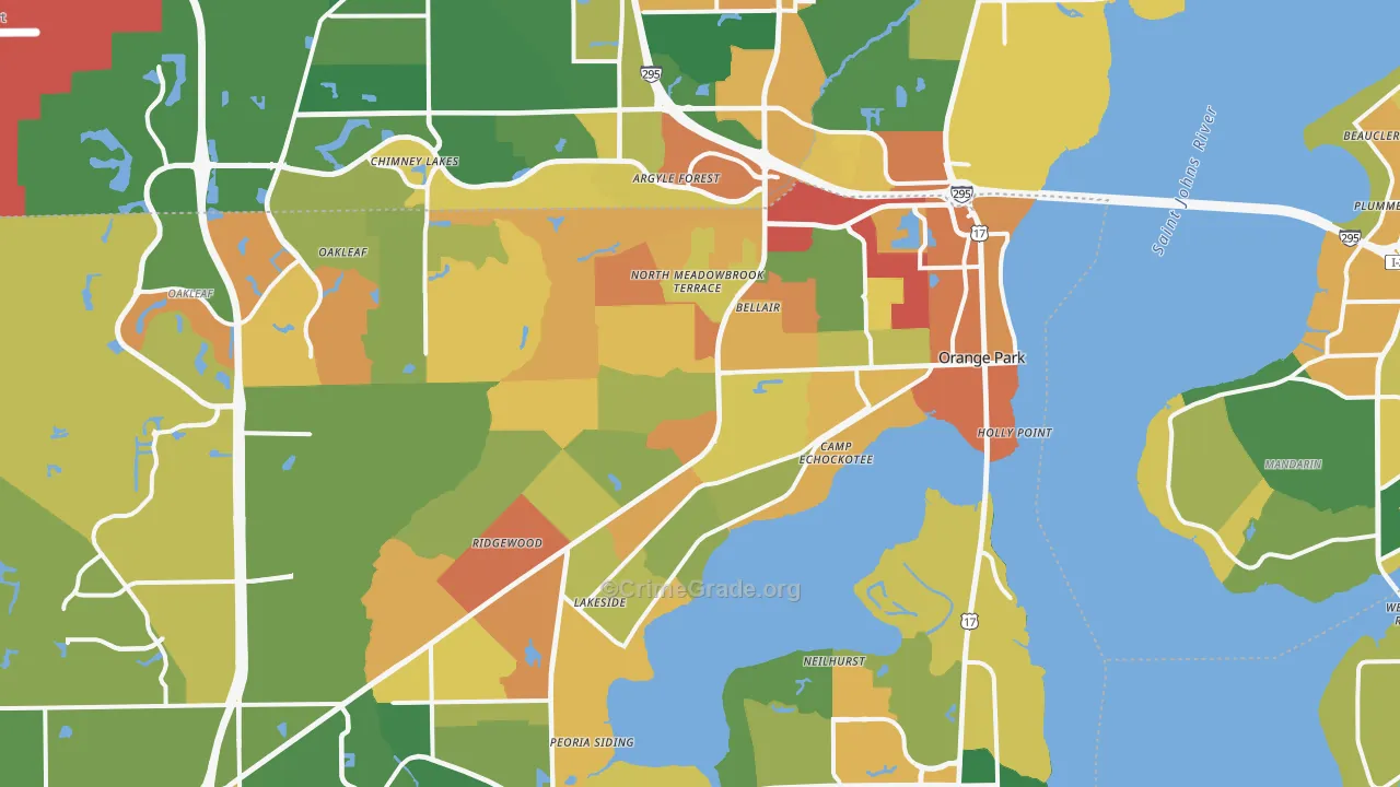 Orange Park, FL Map of Robbery Rates