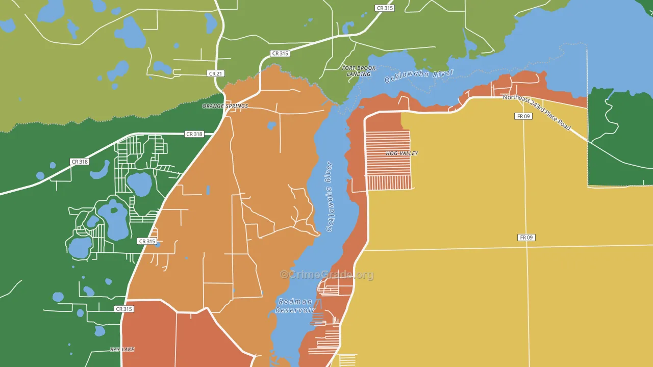 Orange Springs, FL Map of Robbery Rates