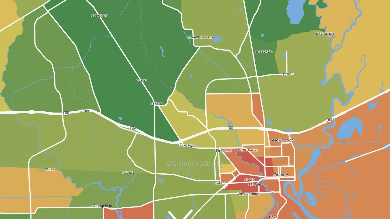 Orange, TX Map of Robbery Rates