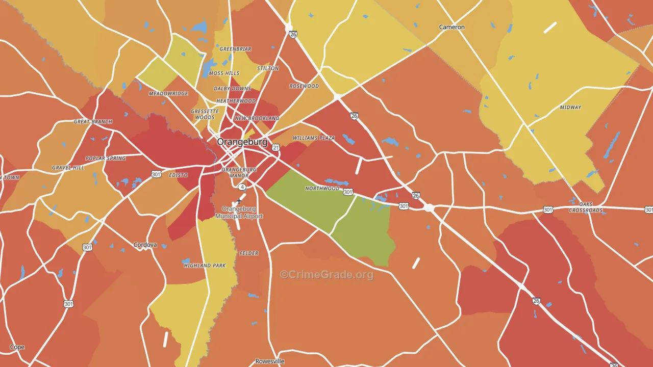 Orangeburg County, SC Map of Robbery Rates