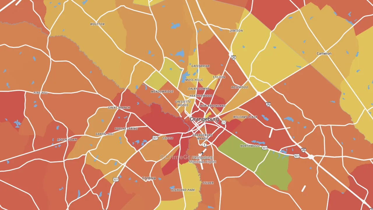 Orangeburg, SC Map of Robbery Rates