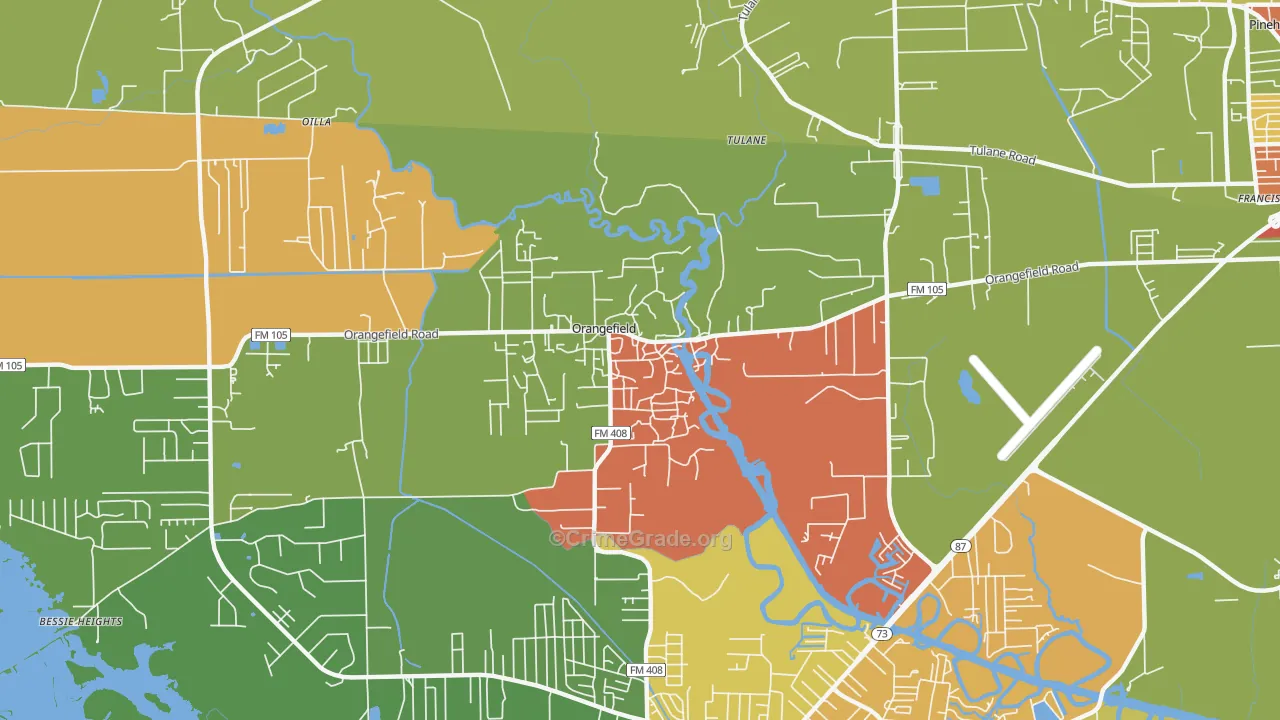 Orangefield, TX Map of Robbery Rates