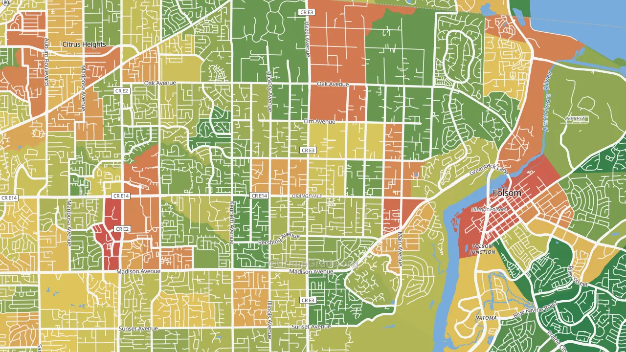 Orangevale, CA Map of Robbery Rates