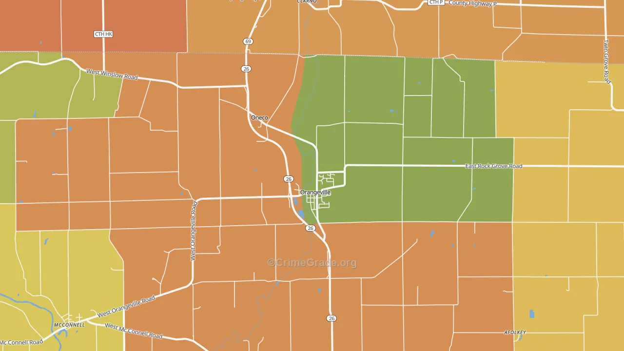 Orangeville, IL Map of Robbery Rates
