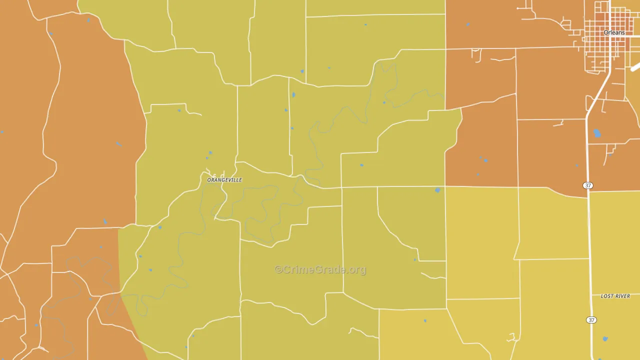 Orangeville, IN Map of Robbery Rates