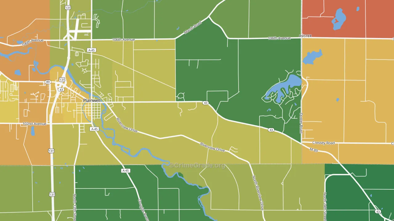 Orangeville, MI Map of Robbery Rates