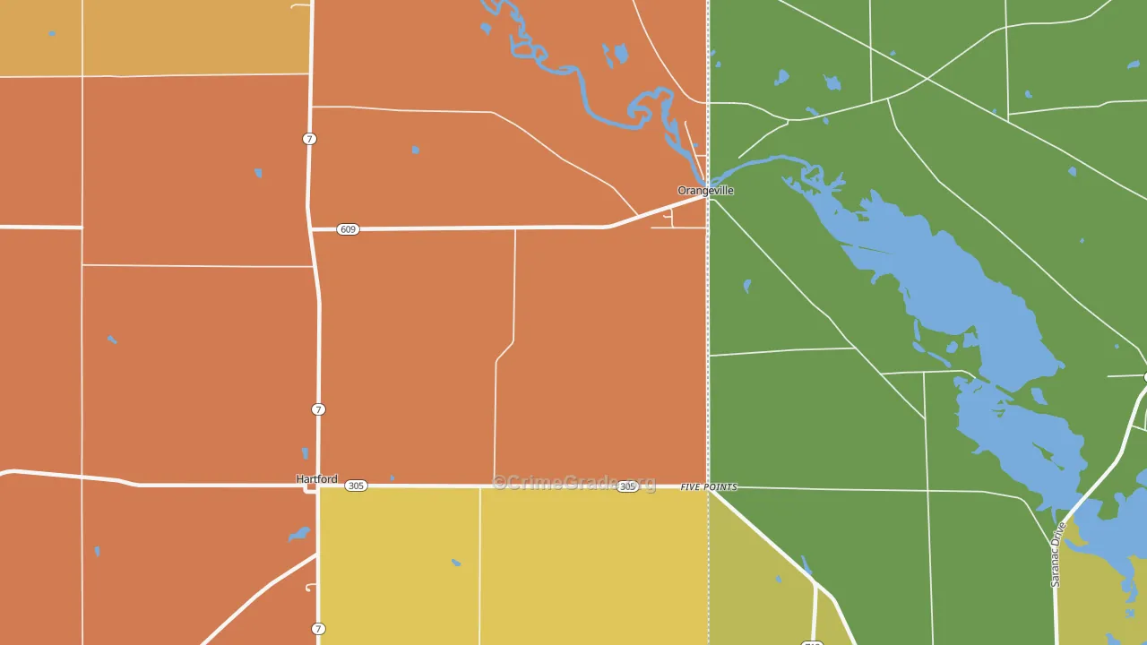 Orangeville, OH Map of Robbery Rates