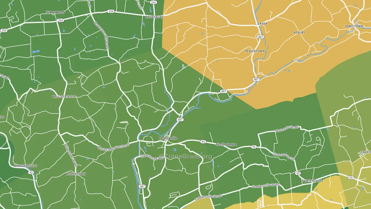 Orangeville, PA Map of Robbery Rates