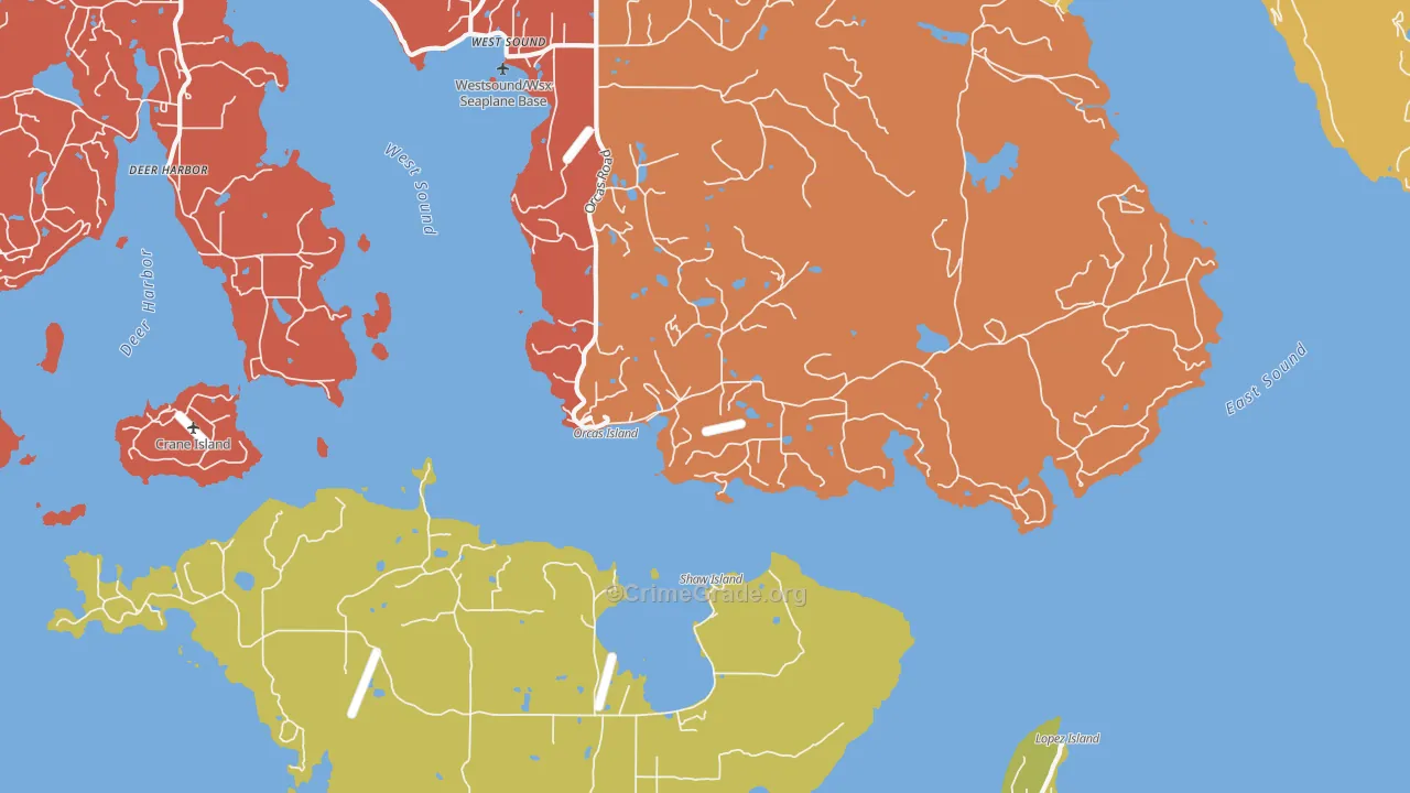 Orcas, WA Map of Robbery Rates